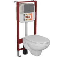 Комплект Bauedge BAU 6 в 1: рамная инсталляция BAU NEO 45, унитаз подвесной Rio Luxe 52х35, сиденье микролифт, кнопка смыва BAU Stil Gun Grey, антивандальная NEO45700-30745-Q00017