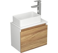 Комплект для ванной Bauedge 4 предмета (Тумба Bau Dream Blackwood 50, раковина BAU Mini 38х24, смеситель для раковины высокий Hotel Still, нержавеющая сталь BD1539