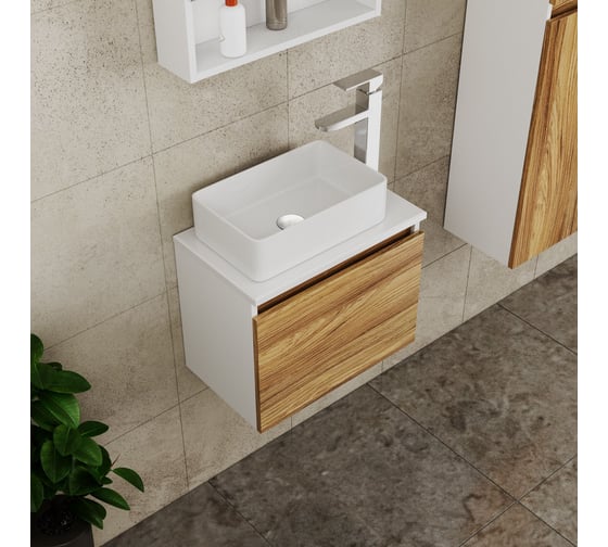 Комплект для ванной Bauedge 4 предмета (Тумба Bau Dream Blackwood 50, раковина BAU Mini 38х24, смеситель для раковины высокий Hotel Still, нержавеющая сталь BD1539