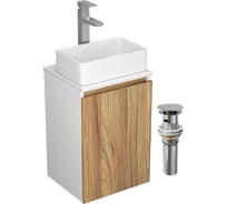 Комплект для ванной Bauedge 4 предмета (Тумба Bau Dream Blackwood 40, раковина BAU Mini 38x24, смеситель для раковины высокий Hotel Still, нержавеющая сталь, BD1526