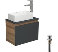 Комплект для ванной Bauedge 4 предмета (тумба Bau 50, графит + раковина BAU Hotel mini 38x24 + смеситель Hotel Still, выпуск клик-клак, белый) BD1954