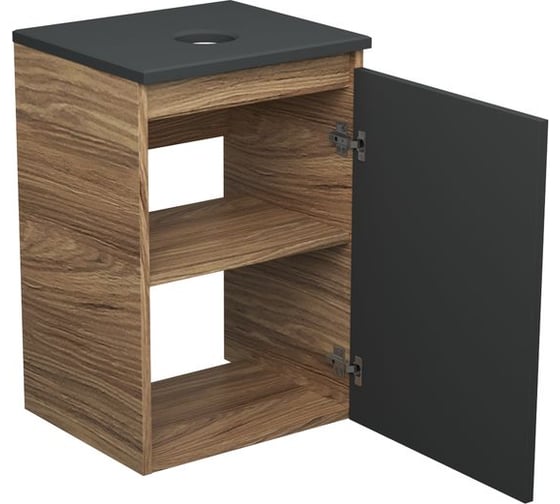 Комплект для ванной Bauedge 4 предмета (тумба Bau 40, графит + раковина BAU Hotel mini 38x24 + смеситель Hotel Black, выпуск клик-клак, черный) BD1925