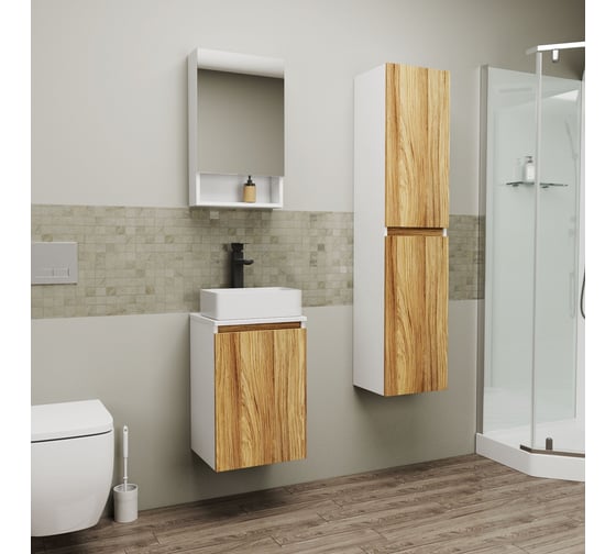 Комплект Bauedge для ванной, 3 предмета (Тумба Bau Dream Blackwood 40, раковина BAU Mini 38x24, смеситель для раковины высокий Hotel Black, черный) BD1524
