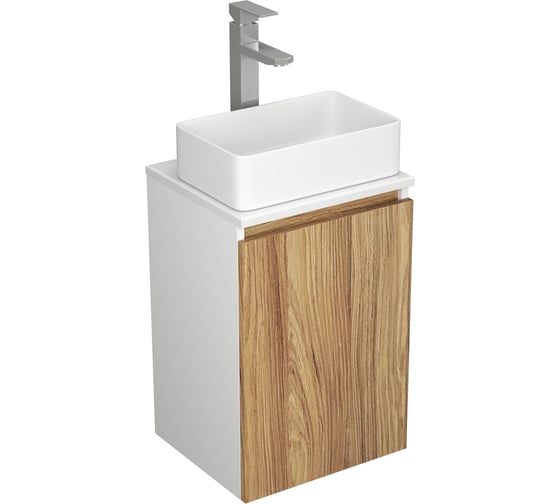 Комплект Bauedge для ванной, 3 предмета (Тумба Bau Dream Blackwood 40, раковина BAU Mini 38x24, смеситель для раковины высокий Hotel Still, нержавеющая сталь) BD1525