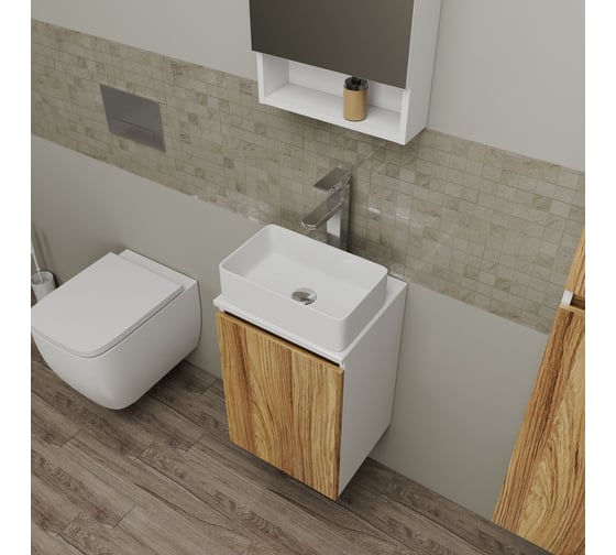Комплект Bauedge для ванной, 3 предмета (Тумба Bau Dream Blackwood 40, раковина BAU Mini 38x24, смеситель для раковины высокий Hotel Still, нержавеющая сталь) BD1525