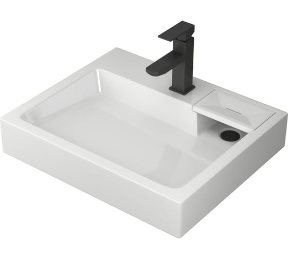 Комплект Bauedge BAU 4 в 1: раковина над стиральной машиной BAU Stil 60х50 литьевой мрамор, кронштейны, сифон и смеситель Hotel Black, черный XMY0089