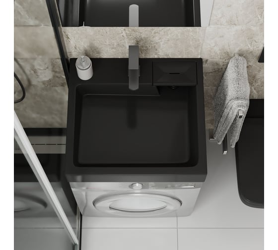 Комплект Bauedge BAU 4 в 1: раковина над стиральной машиной BAU Stil 60х55,цвет антрацит кронштейны, сифон и смеситель Hotel Black, черный XMY0112