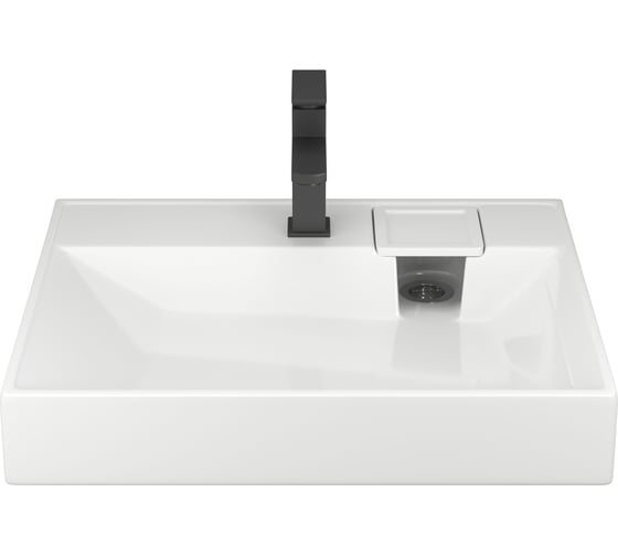 Комплект Bauedge BAU 4 в 1: раковина над стиральной машиной Cerama 60х50, литьевой мрамор, кронштейны, выпуск и смеситель Hotel Black, черный XMY0128