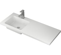 Комплект Bauedge BAU 4 в 1: раковина над стиральной машиной BAU Bloom 1200х50 левая, литьевой мрамор, кронштейны, сифон и смеситель Hotel Still, нержавеющая сталь XMY0075