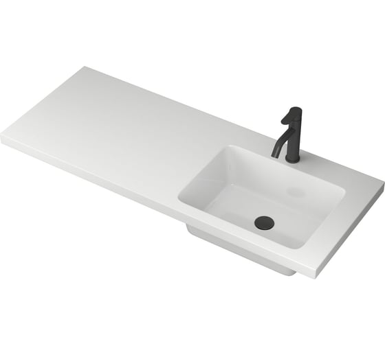 Комплект Bauedge BAU 4 в 1: раковина над стиральной машиной BAU Bloom 1200х50 правая, литьевой мрамор, кронштейны, сифон и смеситель Dream Black, черный XMY0016