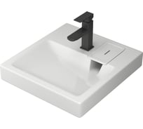 Комплект Bauedge BAU 4 в 1: раковина над стиральной машиной BAU Hotel 50х55 литьевой мрамор, кронштейны, сифон и смеситель Hotel Black, черный XMY0086