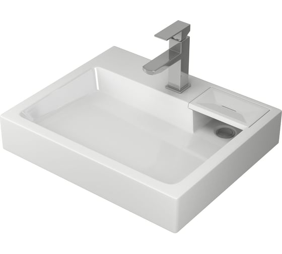Комплект Bauedge BAU 4 в 1: раковина над стиральной машиной BAU Stil 60х50 литьевой мрамор, кронштейны, сифон и смеситель Hotel Still, нержавеющая сталь XMY0069