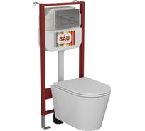 Комплект Bauedge BAU 6 в 1: рамная инсталляция BAU NEO 45, унитаз подвесной безободковый торнадо обратного потока Bau Nimb Hurricane-2, быстросъемное тонкое сиденье дюропласт микролифт, клавиша BAU Soul хром NEO45700-BK0001-HQ2-Q00016