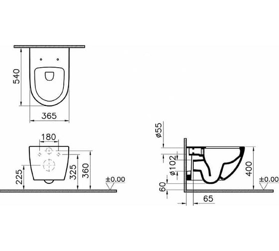 Безободковый подвесной унитаз VITRA Sento, матовый черный 7748B083-0101