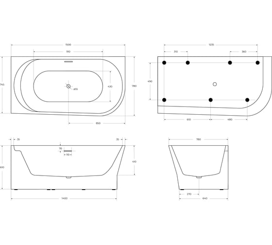 Акриловая ванна BelBagno BB410-1500-780-L