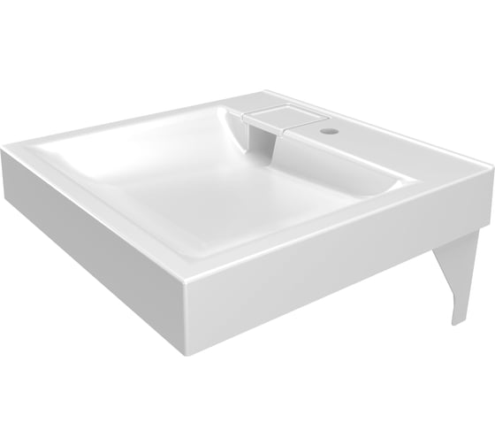 Раковина над стиральной машиной Bauedge BAU Soul 60x60, литьевой мрамор в комплекте с кронштейнами и выпуском, белая UF0002