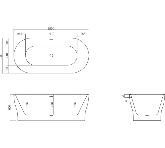 Акриловая ванна BelBagno BB405-1500-800
