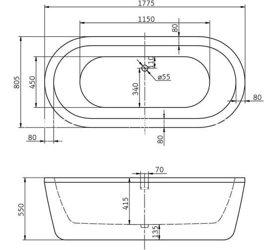 Акриловая ванна BelBagno BB12-1775