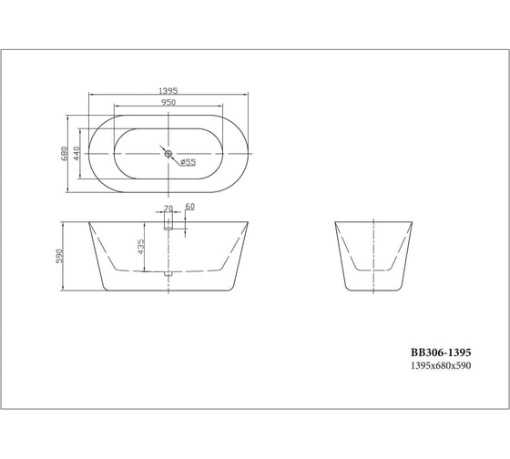 Акриловая ванна BelBagno BB306-1395