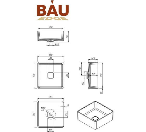 Раковина накладная на столешницу Bauedge BAU Spectrum 40, кварцевая, серый металлик MRY0051