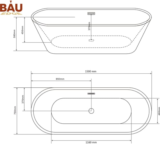 Ванна отдельностоящая акриловая BAU Nimb 1500x750 мм, белая, в комплекте со сливом-переливом TY1001