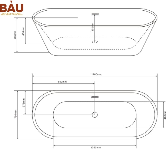 Ванна отдельностоящая акриловая BAU Nimb 1700x750 мм, белая, в комплекте со сливом-переливом TY1003