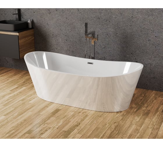 Ванна отдельностоящая акриловая Bauedge BAU Omega 1700x750 мм, белая, в комплекте со сливом-переливом TY1005