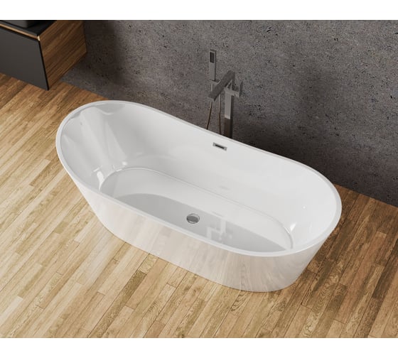 Ванна отдельностоящая акриловая Bauedge BAU Omega 1700x750 мм, белая, в комплекте со сливом-переливом TY1005