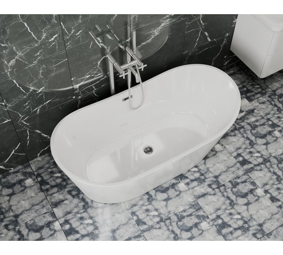 Ванна отдельностоящая акриловая Bauedge BAU Omega 1500x750 мм, белая, в комплекте со сливом-переливом TY1004