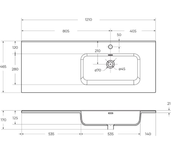 Керамическая раковина BelBagno чаша справа BB1200ETL-R