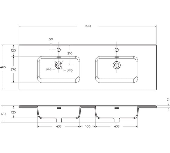 Керамическая раковина BelBagno с двумя чашами BB1400-2-ETL