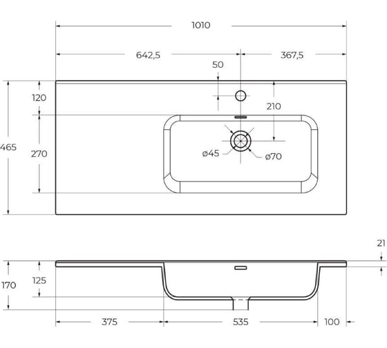 Керамическая раковина BelBagno чаша справа BB1000ETL-R