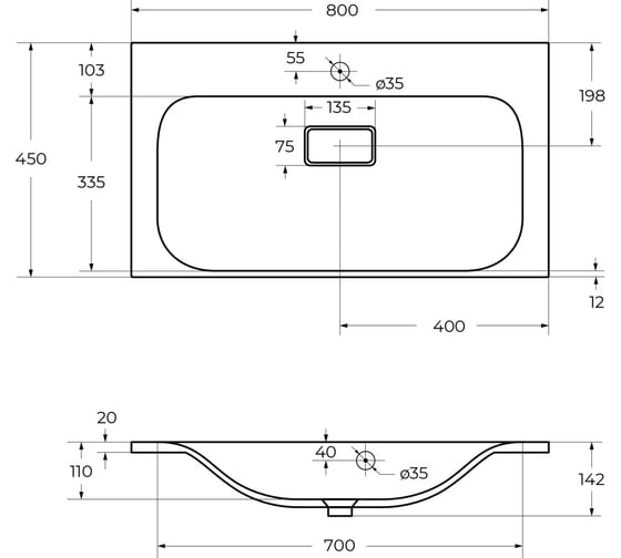 Раковина из литьевого мрамора BelBagno 800x450x142 BB800/450-LV-MR-FT