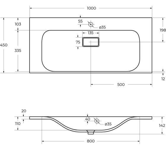 Раковина из литьевого мрамора BelBagno 1000x450x142 BB1000/450-LV-MR-FT