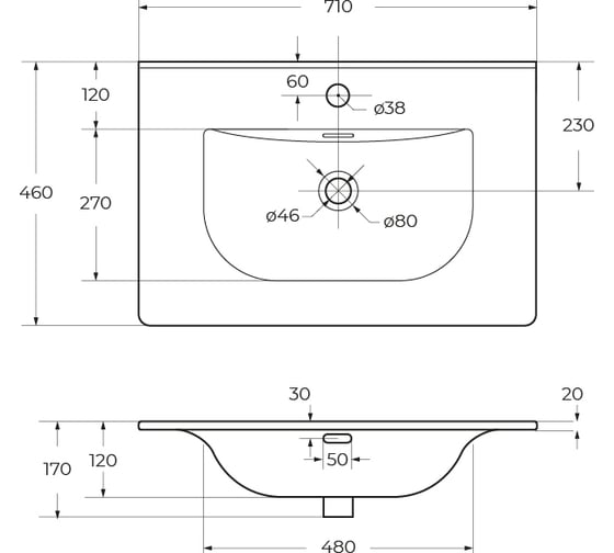 Керамическая раковина BelBagno 710x460x170 BB-8099-70