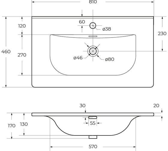 Керамическая раковина BelBagno 810x460x170 BB-8099-80