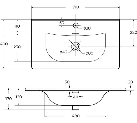 Керамическая раковина BelBagno 710x400x170 BB-8099-3-70
