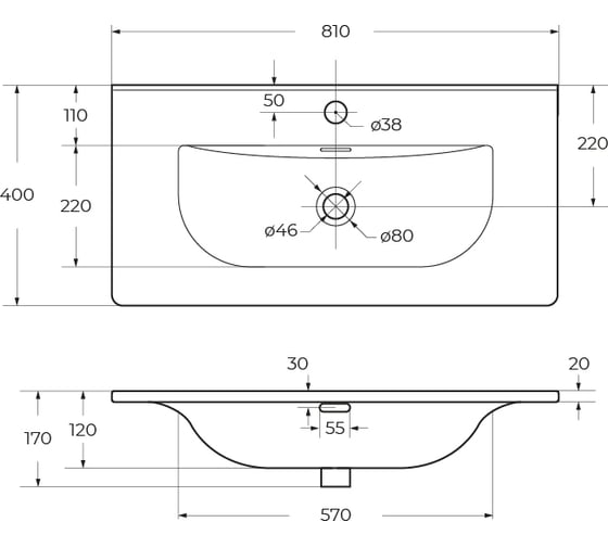 Керамическая раковина BelBagno 810x400x170 BB-8099-3-80