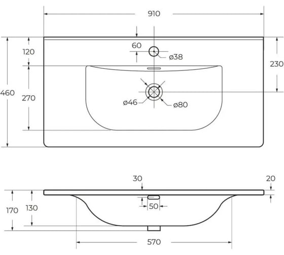 Керамическая раковина BelBagno 910x460x170 BB-8099-90