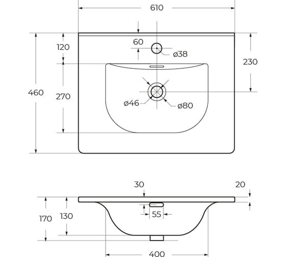 Керамическая раковина BelBagno 610x460x170 BB-8099-60