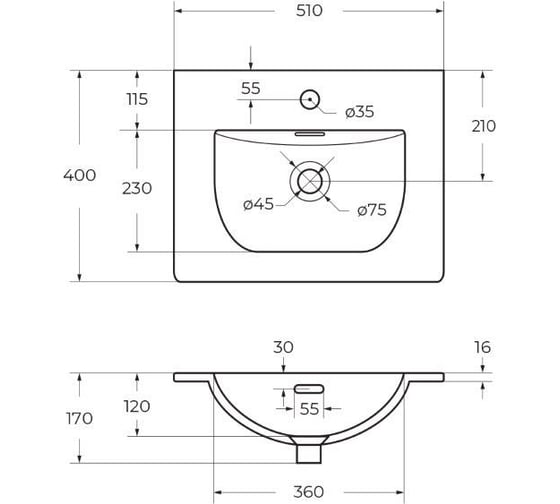 Керамическая раковина BelBagno 510x400 BB-8099-3-50