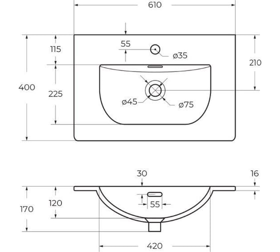 Керамическая раковина BelBagno 610x400 BB-8099-3-60