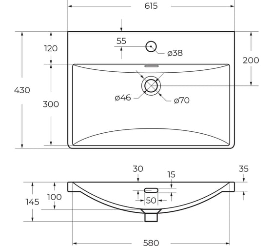 Керамическая раковина BelBagno 615x430x145 BB-8076-3-60