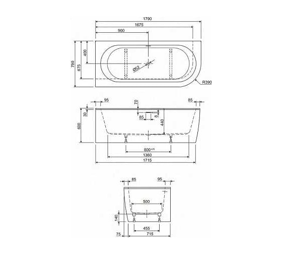 Акриловая ванна угловая левосторонняя, Cezares SLIM CORNER-180-80-44-L-W37