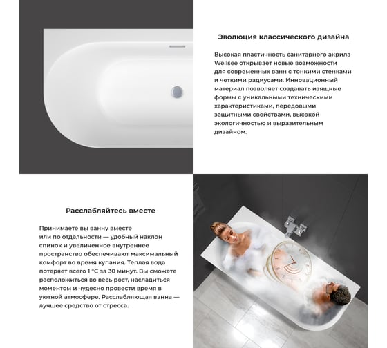 Угловая акриловая ванна Wellsee Collaro 150х75 см, левый разворот, в наборе 4 в 1 28910803R