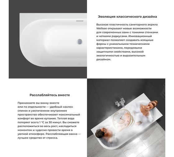 Угловая акриловая ванна Wellsee Collaro 170х80 см, правый разворот, в наборе 4 в 1 28910504R