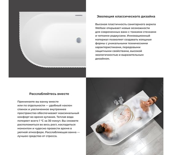 Угловая акриловая ванна Wellsee Festive Fox 170х80 см, правый разворот, в наборе 4 в 1 28730604R