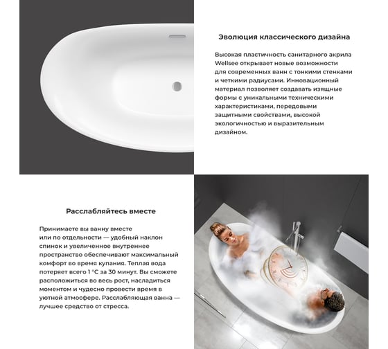 Отдельно стоящая акриловая ванна Wellsee Enjoy e Amedeo 175х83 см, в наборе 4 в 1 23740103R