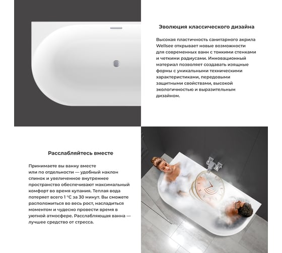 Пристенная акриловая ванна Wellsee Collaro Mini 140х70 см, в наборе 4 в 1 28870102R