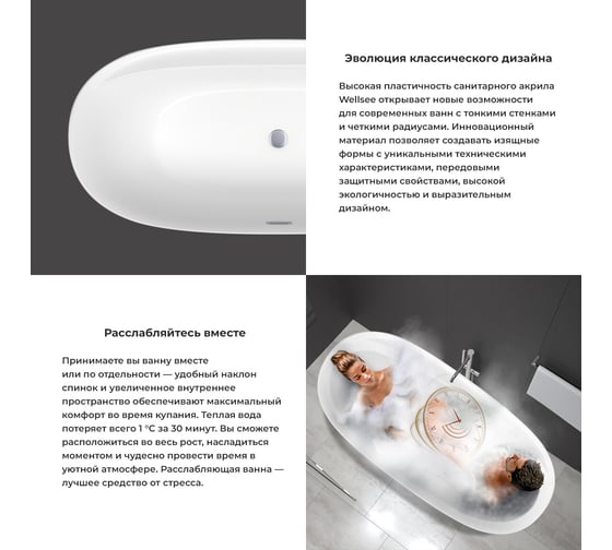 Отдельностоящая акриловая ванна Wellsee Pro Line в наборе 4 в 1, экран, слив-перелив 28750101R